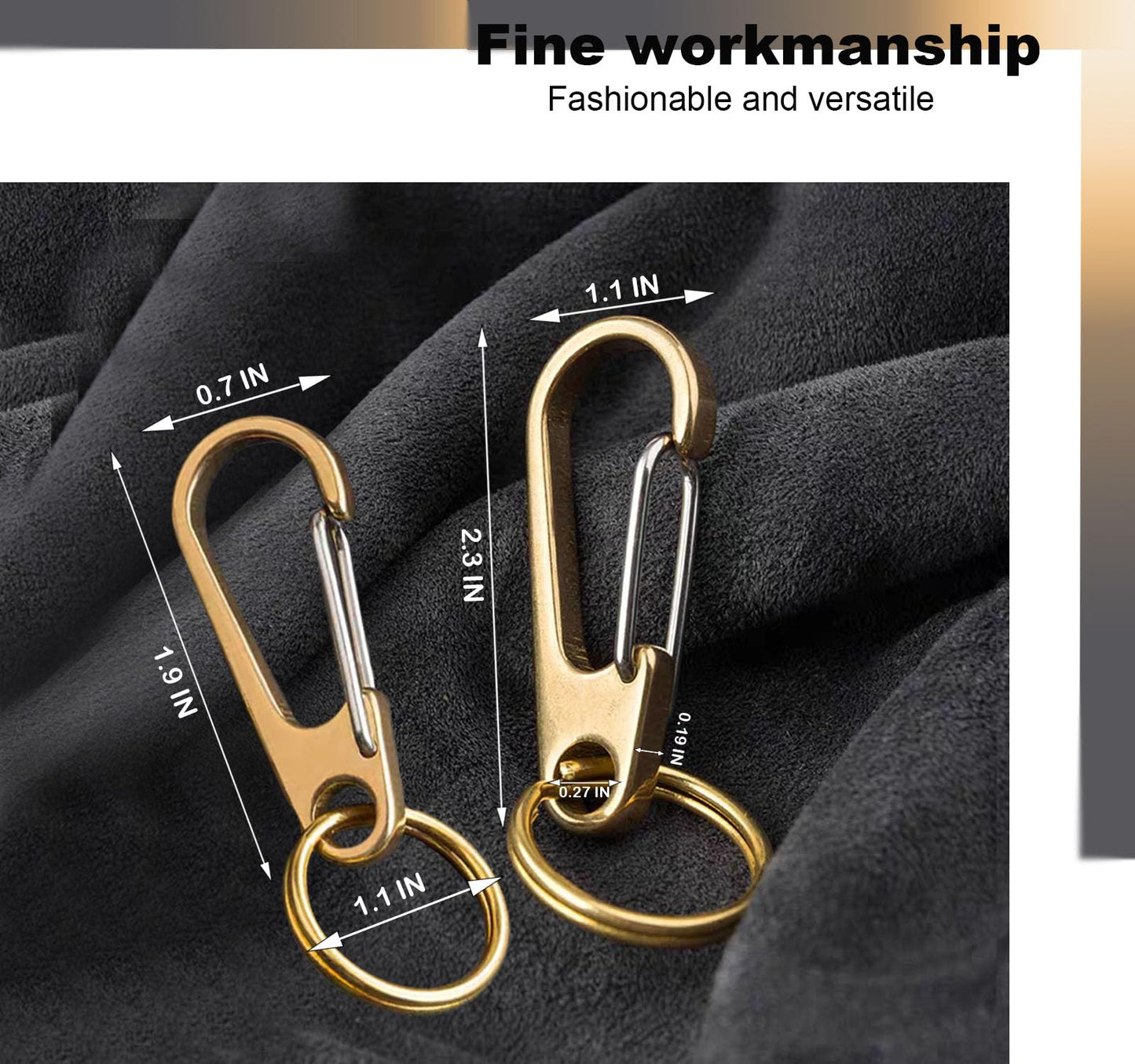 Free Eagle Carabiner Clip, Key Carabiner Keychain Hook, Climbing Backpack Camping Small Hooks, 1.9" & 2.3" for Belt, 2 Pcs Metal Brass Carabiner Locking and Stainless Spring Snap with Keyring