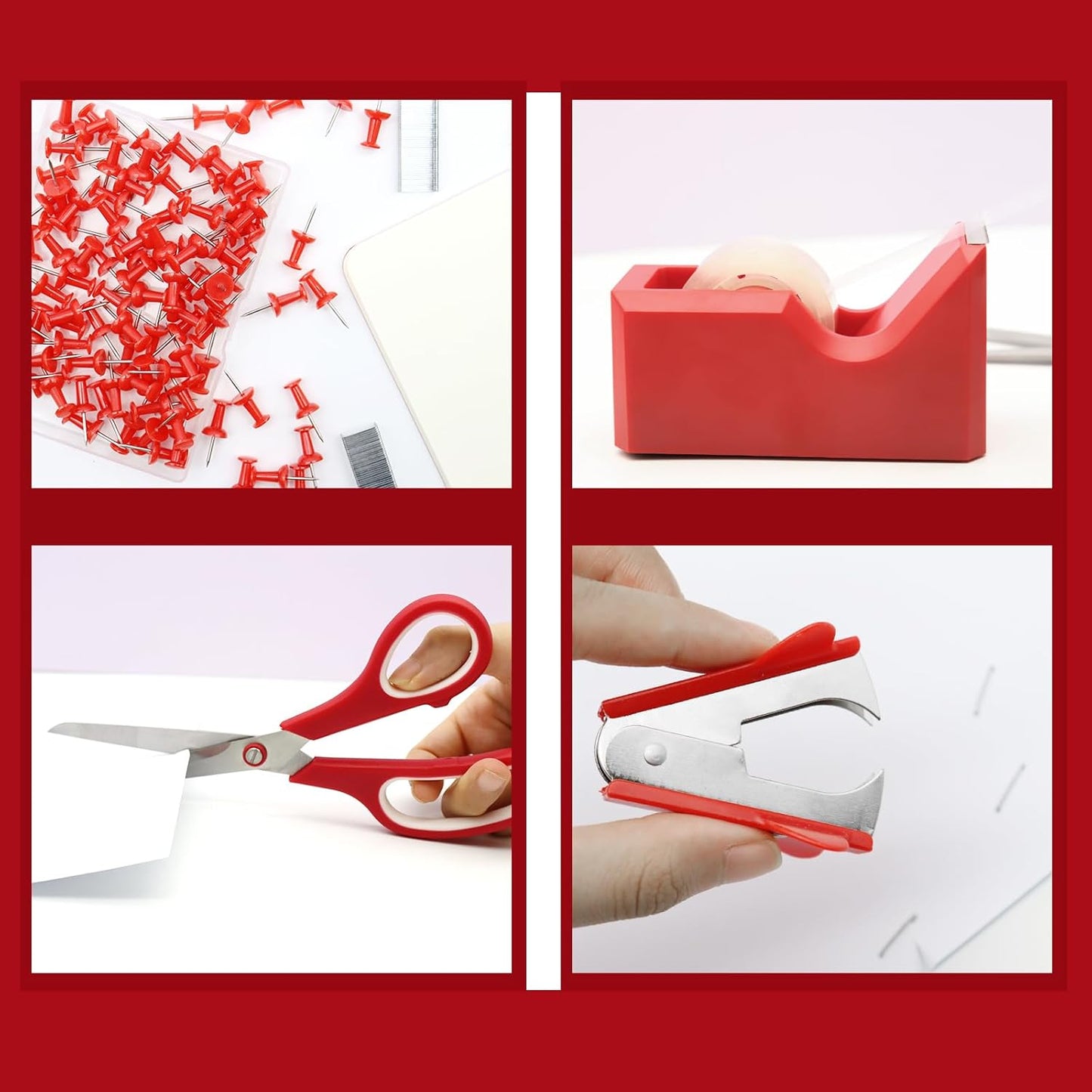 White Office Supplies, UPIHO White Desk Accessories, Stapler and Tape Dispenser Set for Women with Stapler,Tape Dispenser, Staple Remover, Staples,Scissor and Tabs for Students Office Clerks