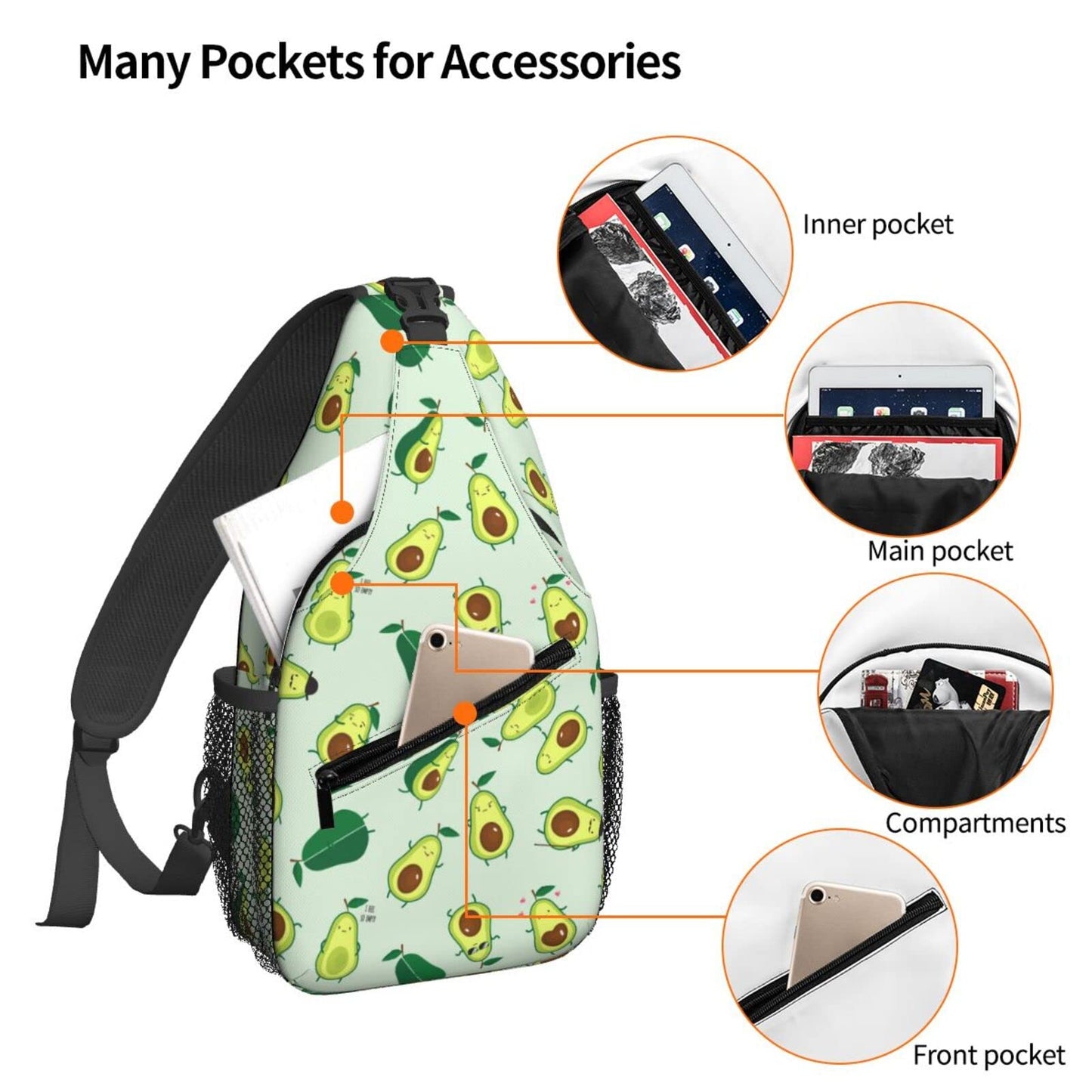 NiuKom Avocados Sling Bag for Women Crossbody Shoulder Bag Casual Daypack Backpacks Men Chest Bag Gym Cycling Travel Hiking