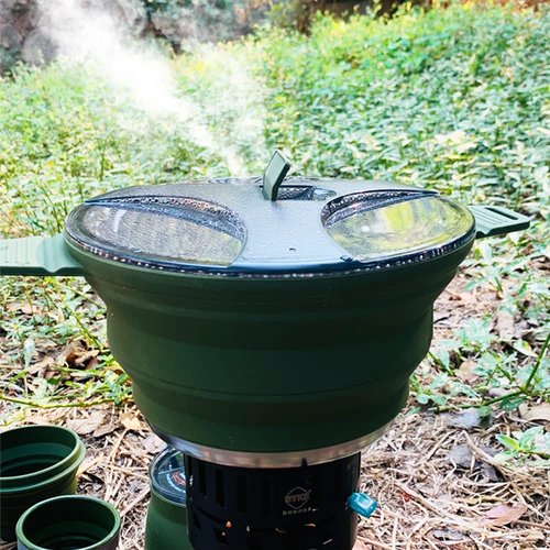 CAMPWOLF 2.5L Collapsible Camping Cook Pot,Portable Cookware for Outdoor Hiking (Dark Green)