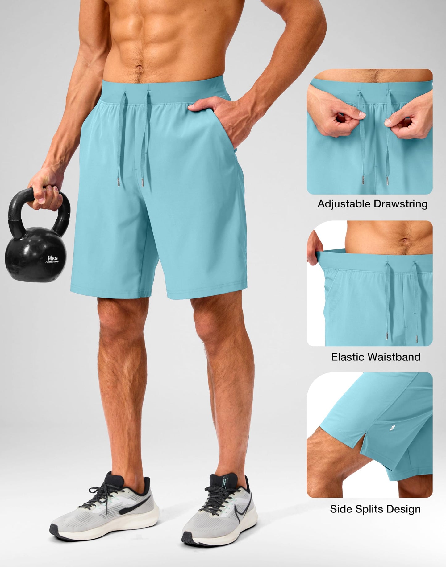 Soothfeel Men's Running Shorts with Zipper Pockets 9 Inch Lightweight Quick Dry Gym Sports Athletic Workout Basketball Shorts for Men (Hot Pink, M)