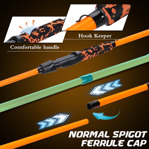 Sougayilang Fishing Rods, IM7 Graphite Blank Casting & Spinning Rods,2 Pieces Rods with “S” Style Hook Keeper and EVA Handle for Bass, Trout, Walleye, Catfish Etc (7'00"-MH-Spin-O)