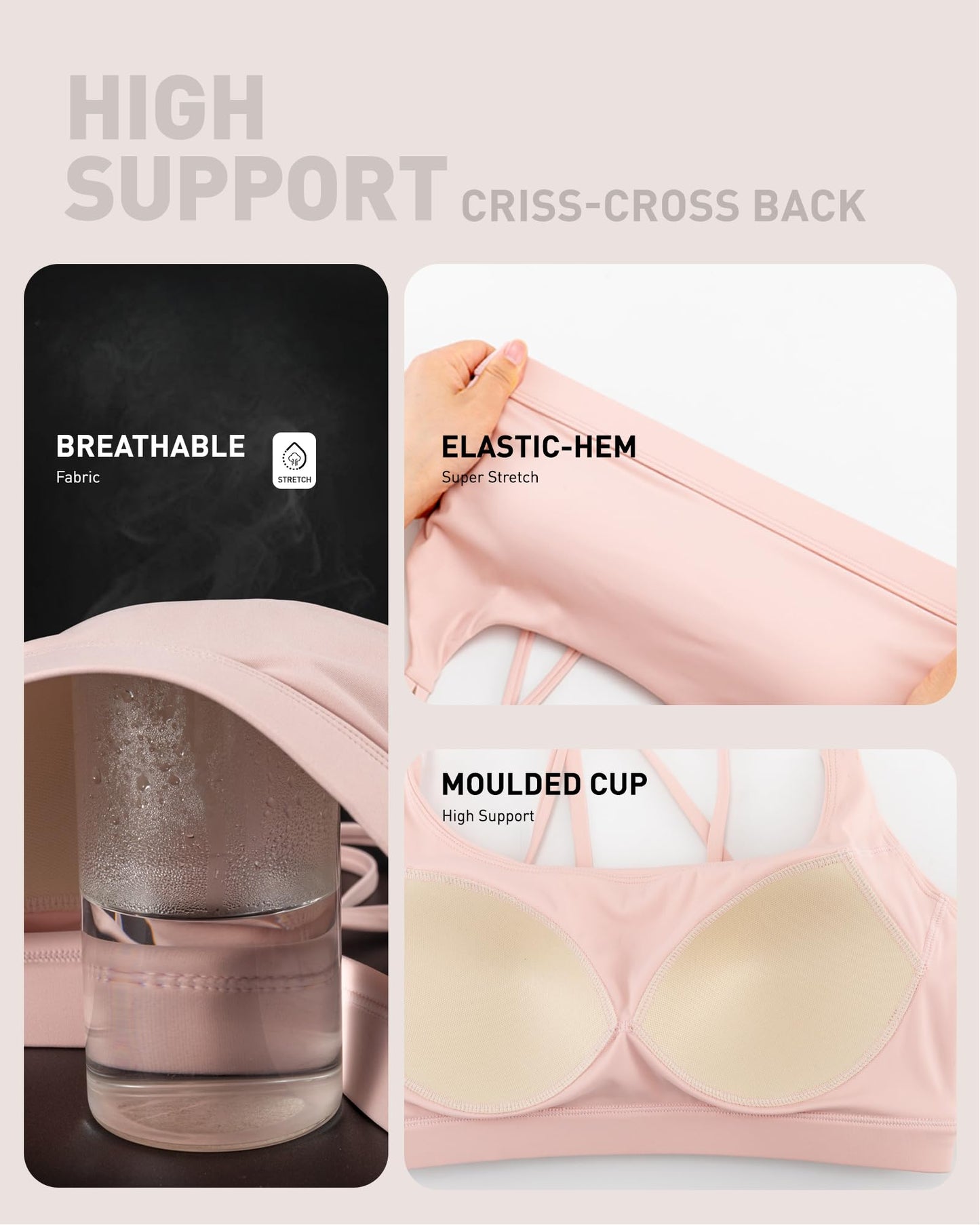 RUNNING GIRL Sports Bras for Women High Support,Criss-Cross Back Strappy Bra Moulded Cup High Impact Workout Crop Tops(WX3018 Pink XL)