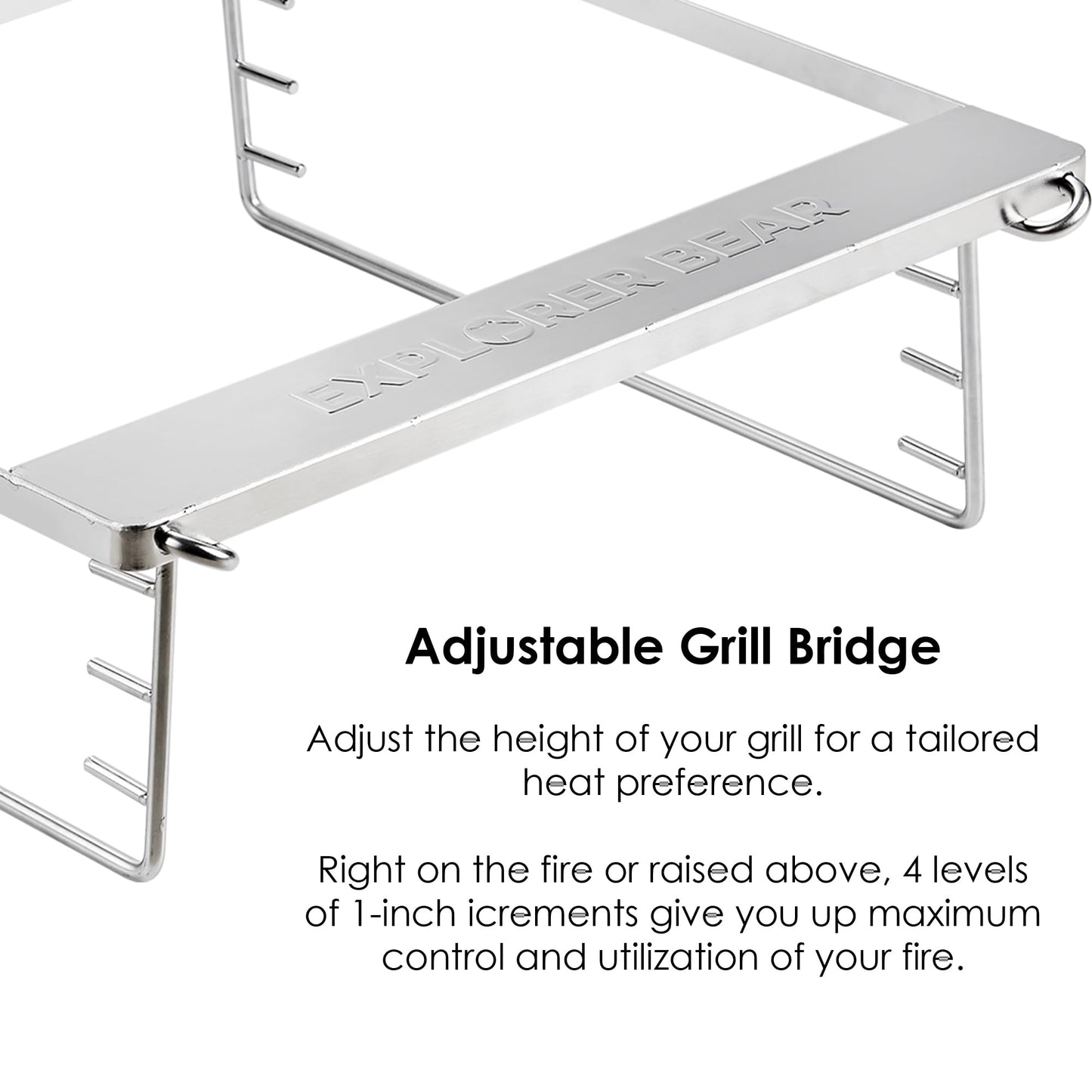 Explorer Bear 20" Stainless Steel Foldable Takibi Fire & Grill with Carrying Bag, Grill Bridge, and Coal Bed | Portable Wood Burning Fire Pit | Perfect for Camping, Outdoors, Patios