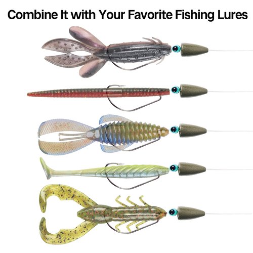 EUPHENG Texas Rigs for Bass Fishing, Pre-Rigged Leader Line with Weights Hooks Barrel Swivel Kit, 5PCS (#4/0 Hooks-3/8 oz Weight)