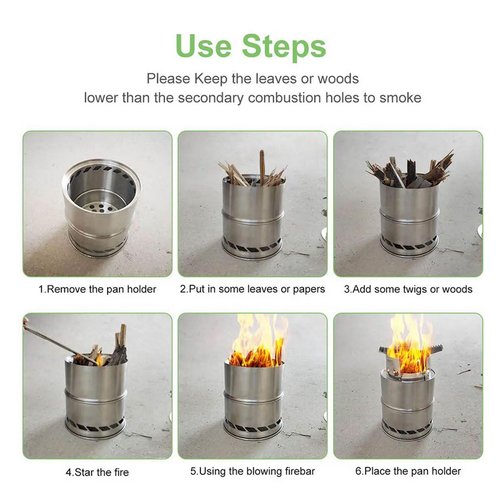 BIUMALL Portable Outdoor Camping Stove Wood Burning Mini Lightweight Stainless Steel Stove Picnic BBQ Cooker Travel Adventure Tools