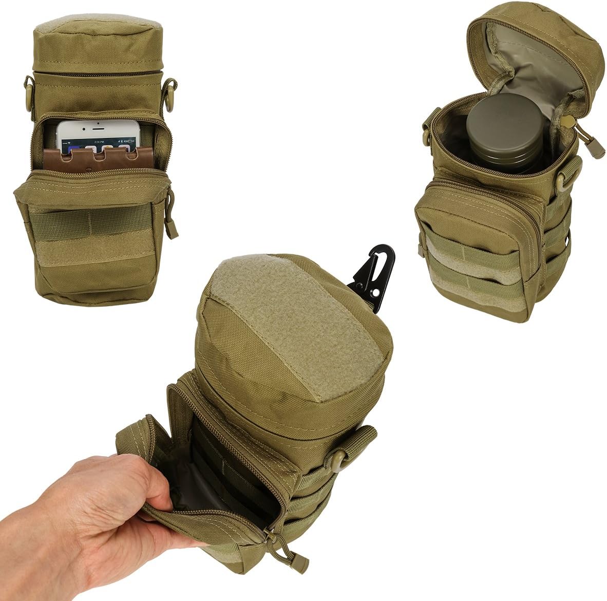IronSeals Tactical Molle Water Bottle Holder Pouch Hydration Carrier Bag with Detachable Shoulder Strap