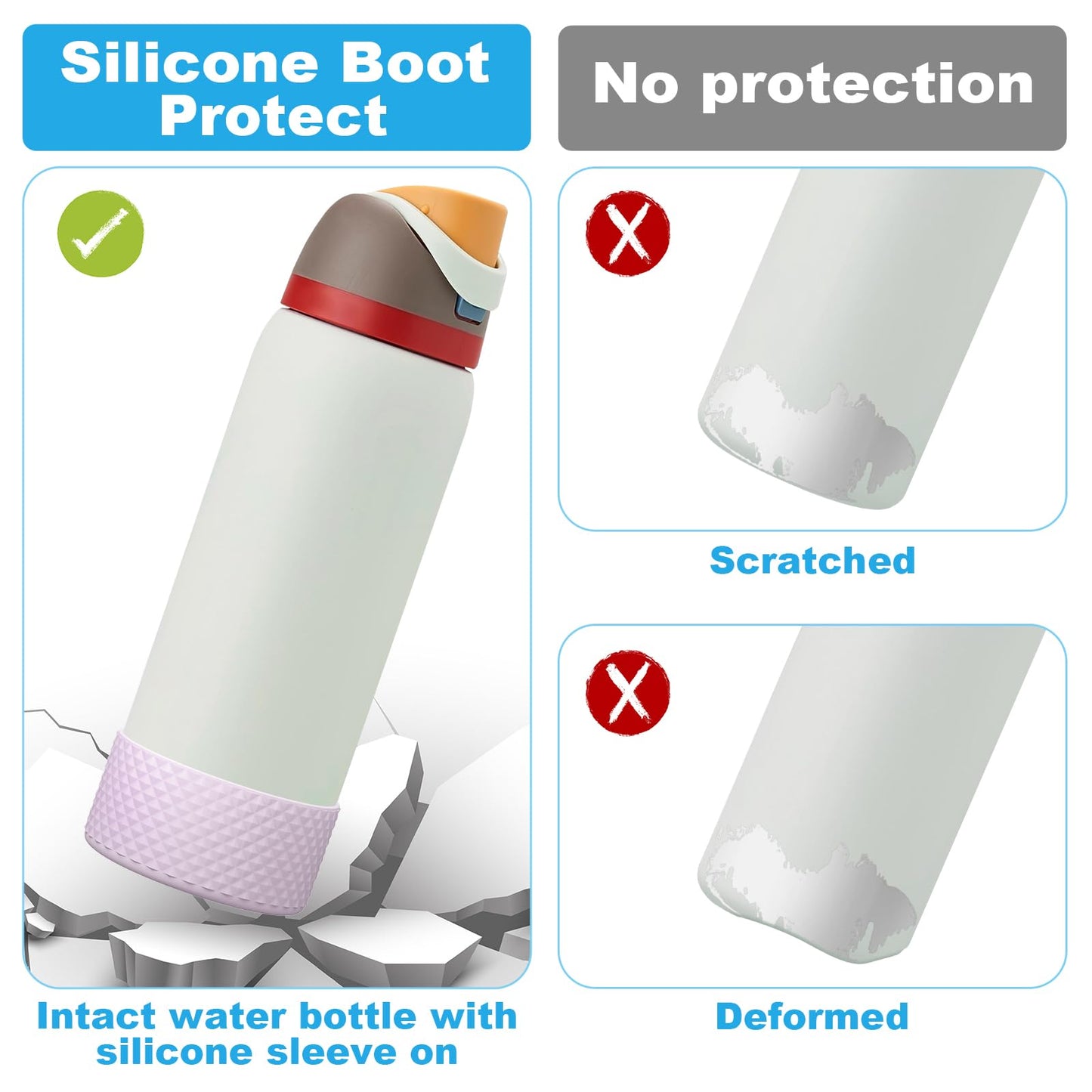 Alwenid 2PCS Silicone Water Bottle Boot for Owala 32 Oz, Anti-Slip Protective Sleeve Bottom Bumper Protector for FreeSip, Twist, and Flip Stainless Steel Water Bottles (Light Purple)