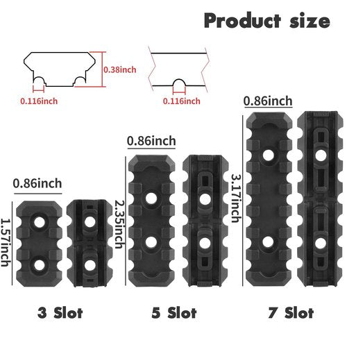 ZBULAR Picatinny Accessory Rail Single Picatinny Rail Pressure Switch Cable Guides Compatible with M-LOK System, Flashlight Laser Wire Management System 3-3-5-5-7-7 Slot - 6 Pieces