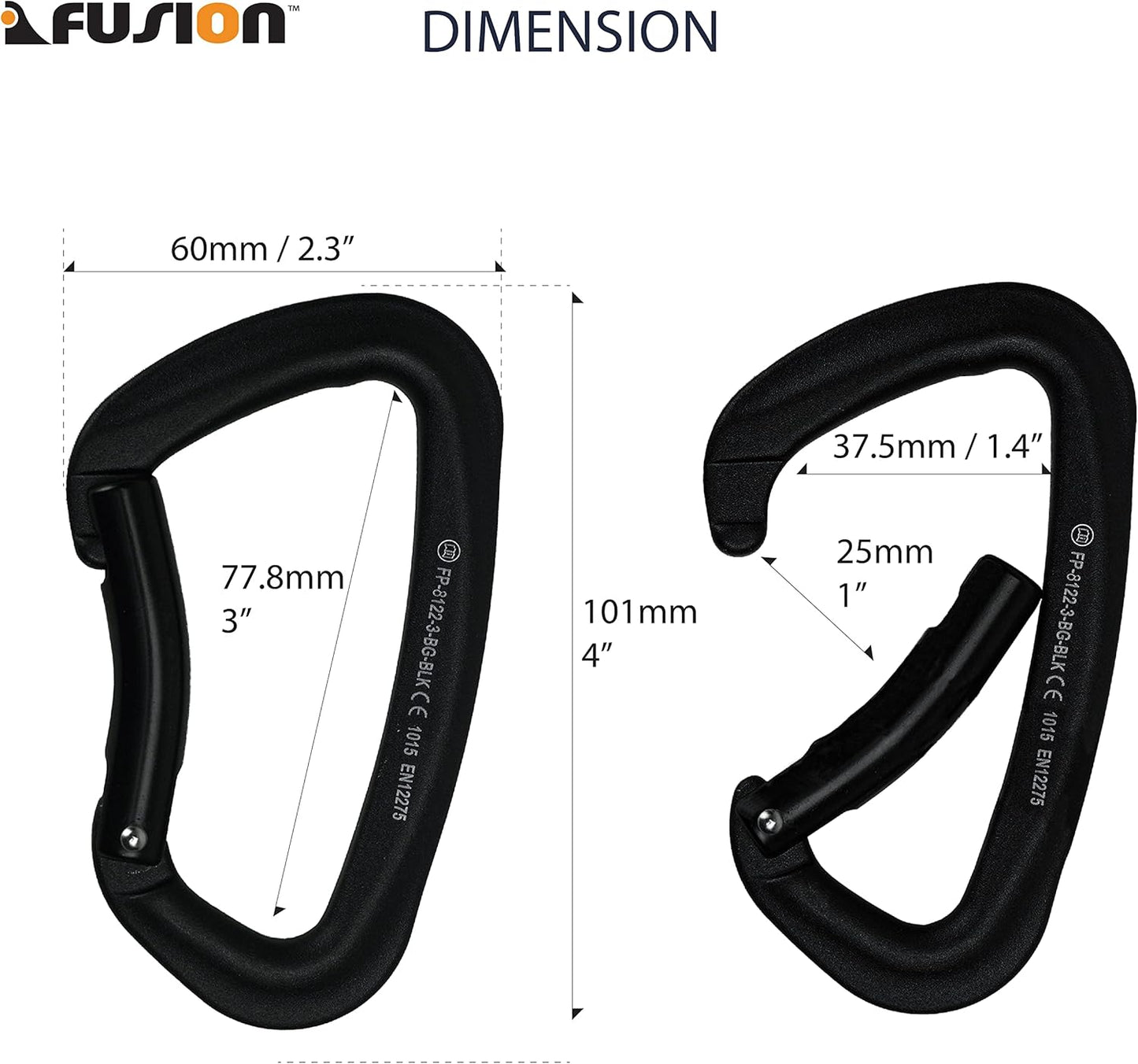 FUSION Climb Vapor III Military Tactical Matte Edition Aluminum Straight Gate Key Nose Modified D Carabiner Black, Hunting Carabiner (FP-8122-3ST-BLK)