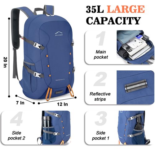 BAGPARKK Hiking Backpack,Large 35L Travel Backpacks for Men Women,Water Resistant Ultra Lightweight Foldable Packable Camping Daypack for Outdoor Sports