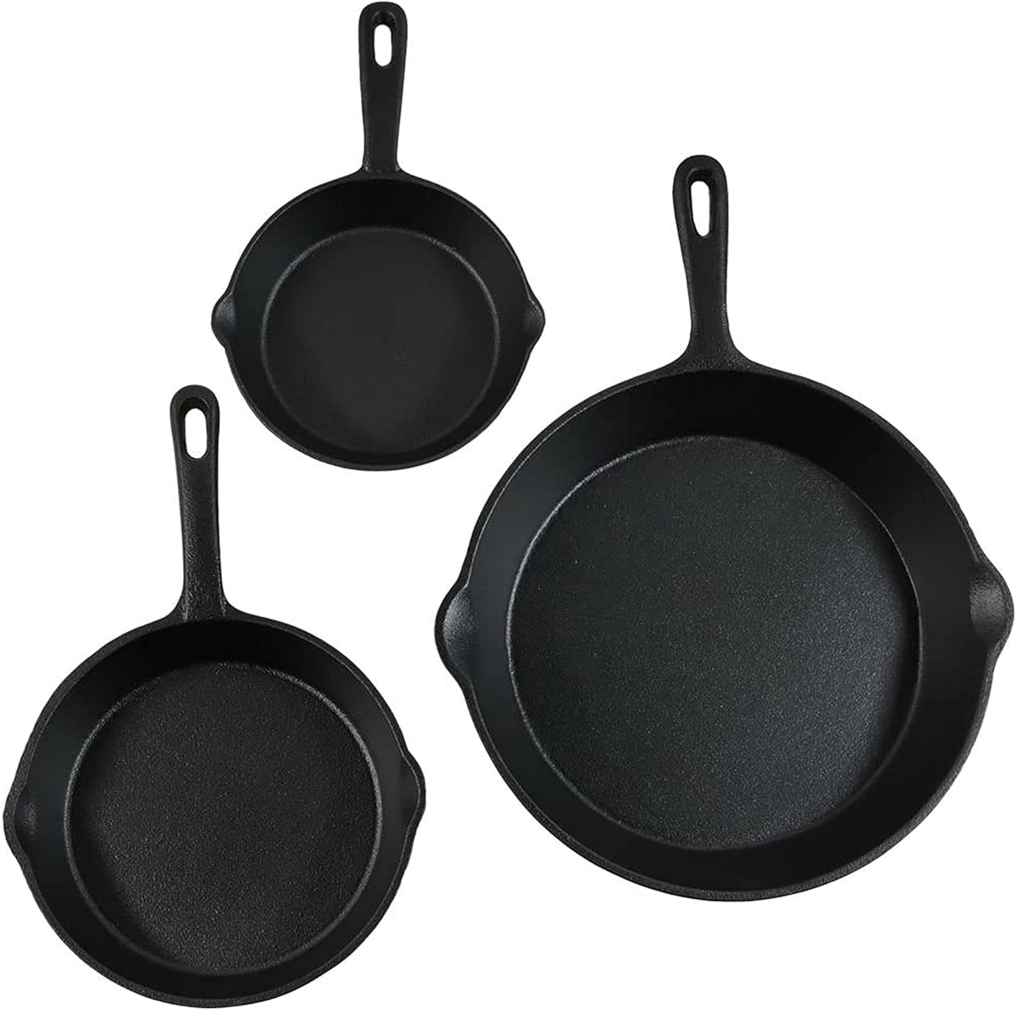 Sunnydaze 3-Piece Pre-Seasoned Heavy-Duty Cast Iron Skillet Set - 6-Inch, 7-Inch, and 10-Inch Black Metal Frying Pans