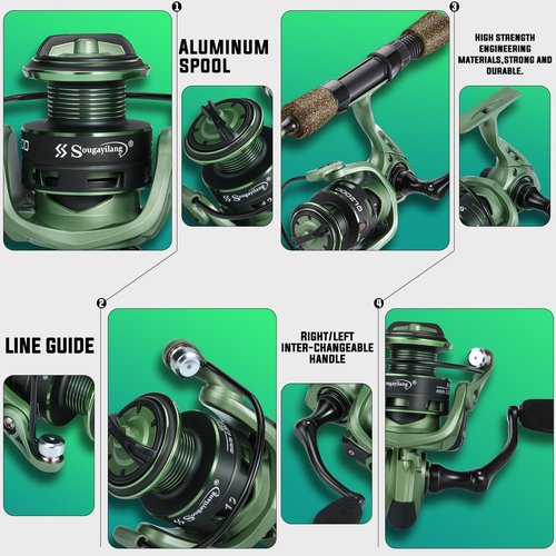 One Bass Fishing Rods Combo, 30-Ton Carbon Fiber Blanks Spinning Rods,5.2:1 Gear Ratio Fishing Reel, 2-Piece with Rubber Cork Handle- 6'0" with QL2000