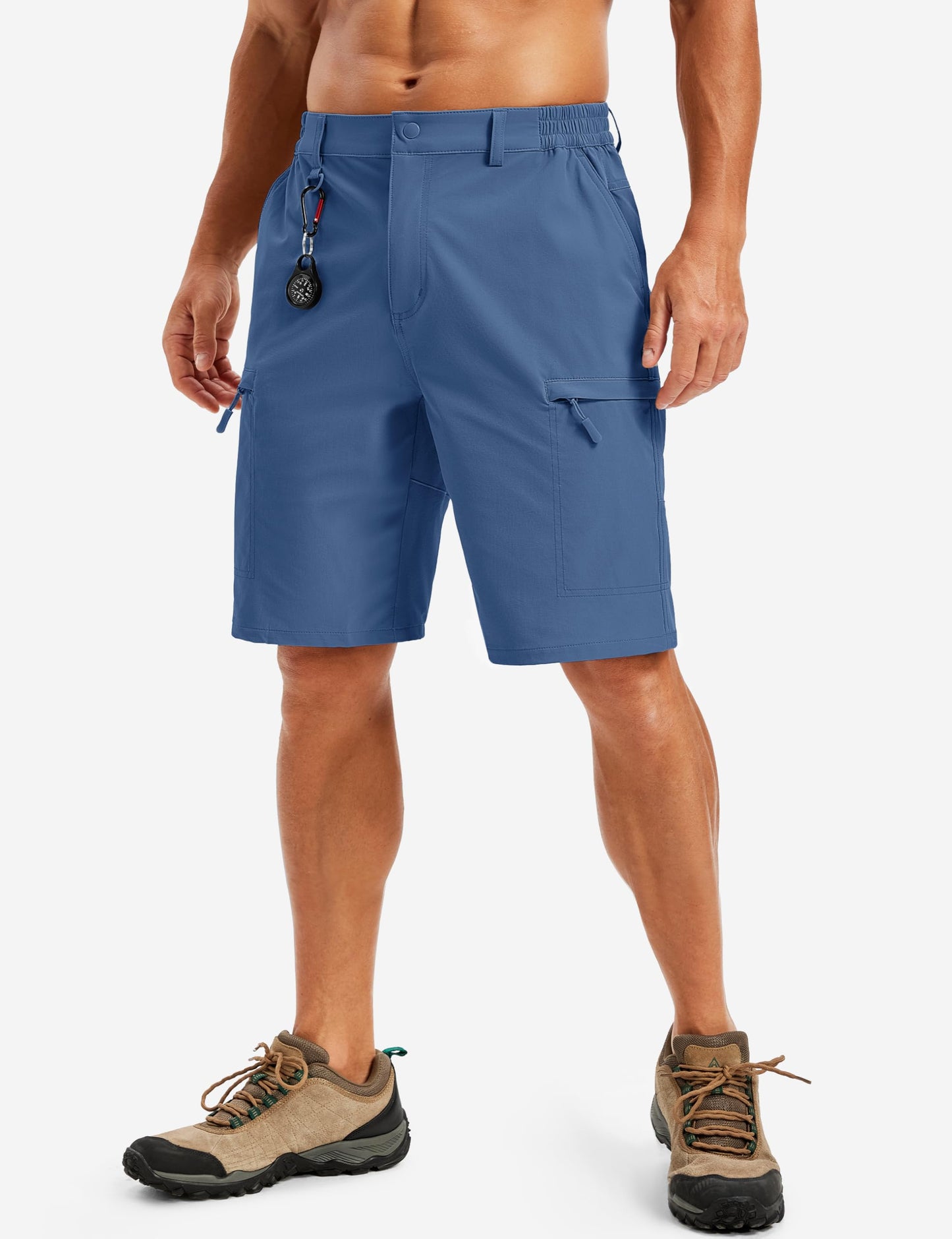 TACVASEN Mens Hiking Shorts Quick Dry Golf Cargo Lightweight Elastic Waist Travel Fishing Shorts with Pockets Blue Grey