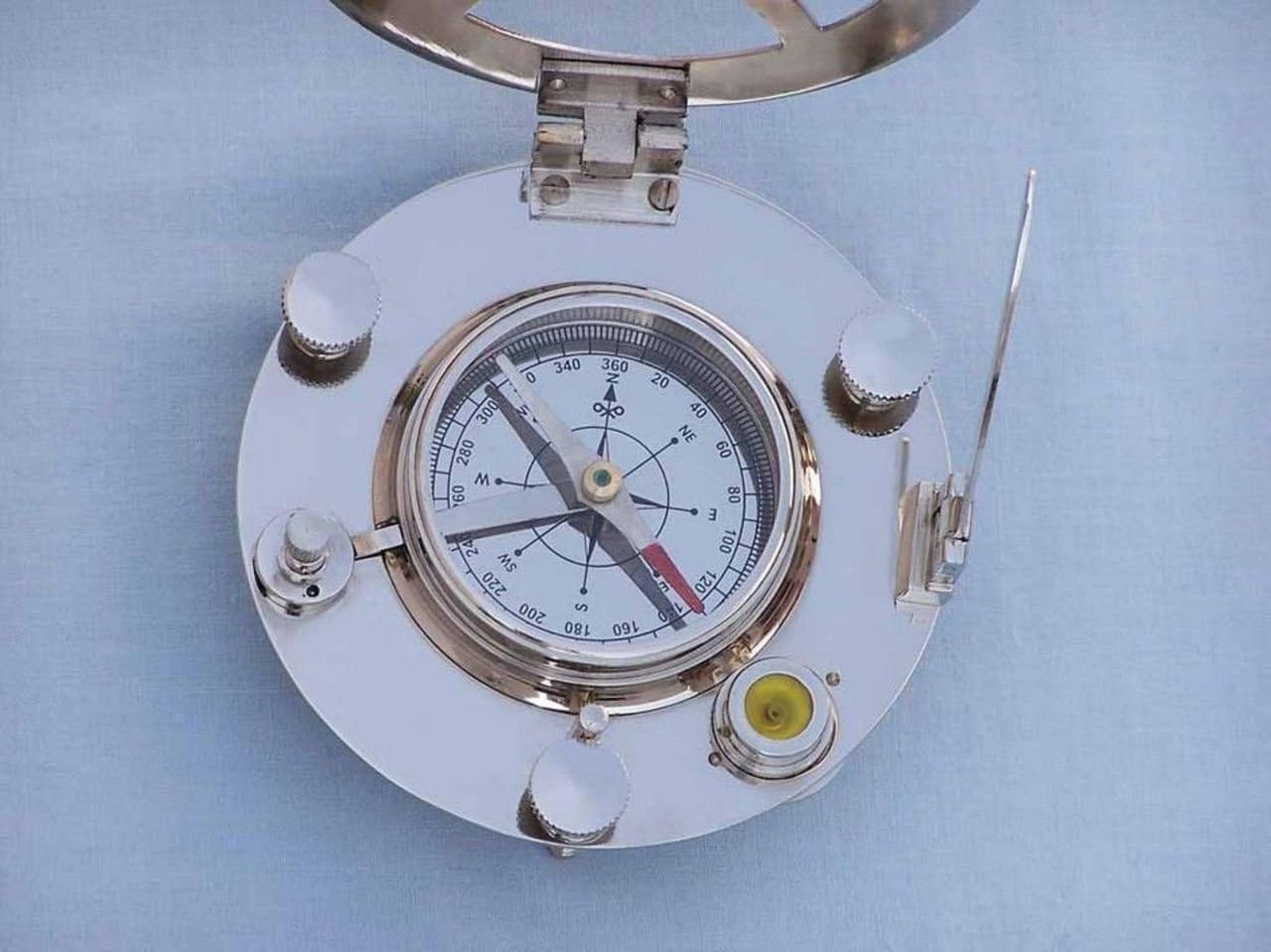 Hampton Nautical Antique Brass Round Sundial Compass with Rosewood Box, 6"