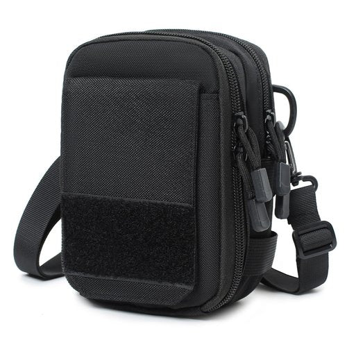 Tactical Molle Phone Pouch EDC Utility Belt Pouch Waist Bag with Shoulder Strap (Black)