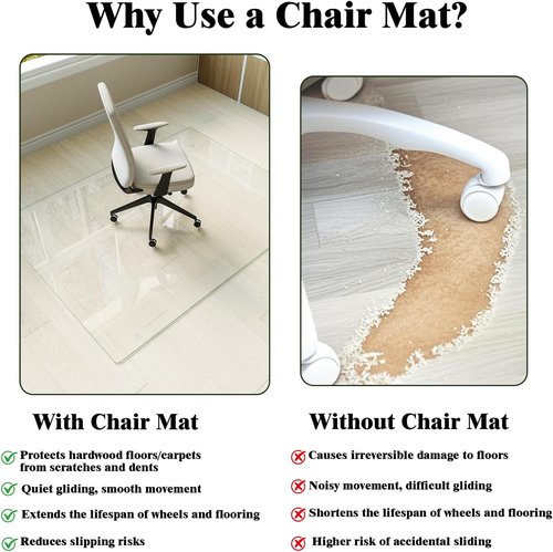 Koonmi Tempered Glass Chair Mat for Hardwood Floors & Carpets, 40" x 80“ Transparent Heavy Duty Office Floor Protector with Noise-Free Gliding Shatterproof for Home Office Desk