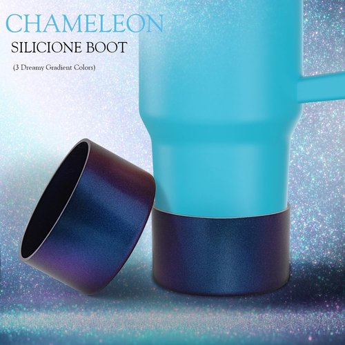 Silicone Anti Spill Leak Proof Stopper Kit for Stanley Cup 30oz & 40oz with Straw Covers, Chroma Metallic Tumbler Boot and Glitter Star Straw Cover For Azure/Plum/Green Stanley Cup Accessories (Azure)