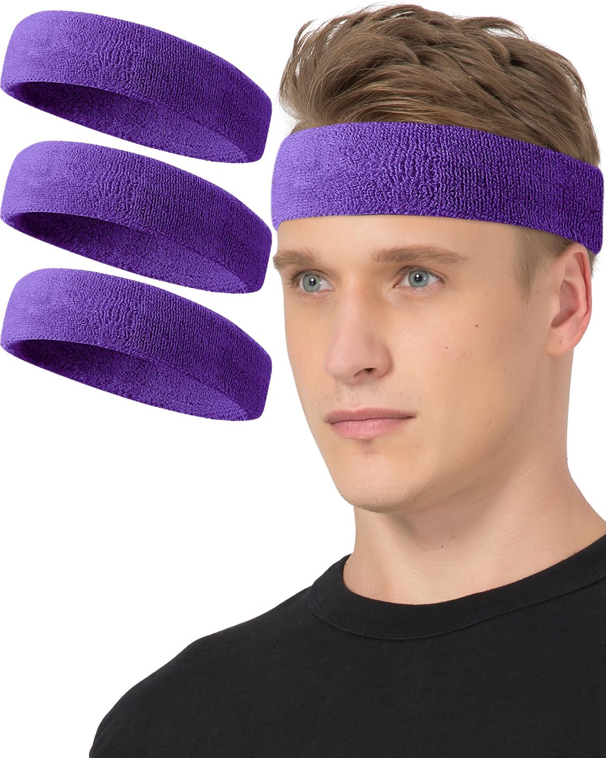 Tanluhu Sweatbands Sport Headbands for Working Out, Execise, Tennis, Basketball, Running - Terry Cloth Athletic Sweat Cotton Headband Outdoor for Men & Women