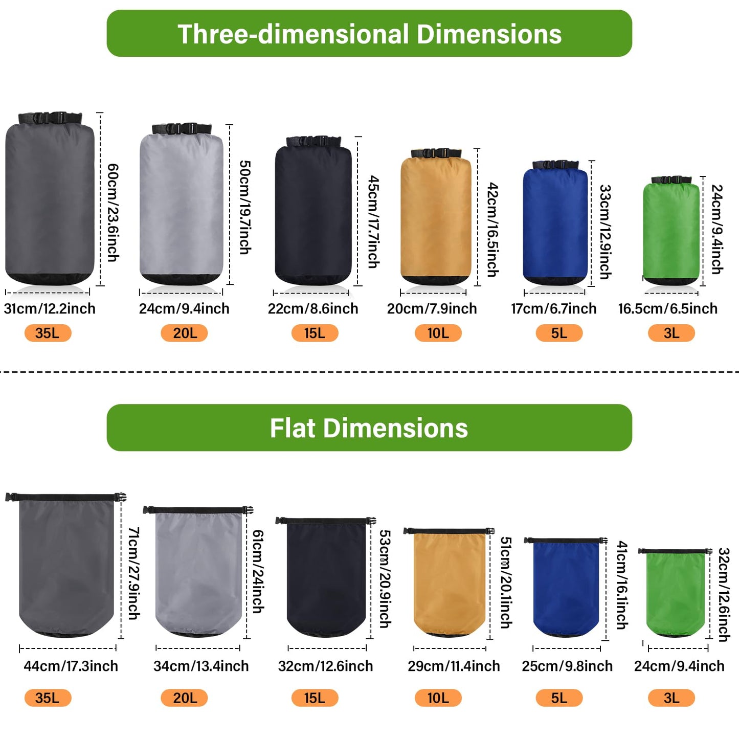 GliCraft 6 Pcs Waterproof Dry Bag Sack Lightweight Outdoor Dry Bags 35 L, 20 L, 15 L, 10 L, 5 L, 3 L Waterproof Boat Bag for Kayaking, Backpacking, Hiking, Camping Rafting(Dark Color)