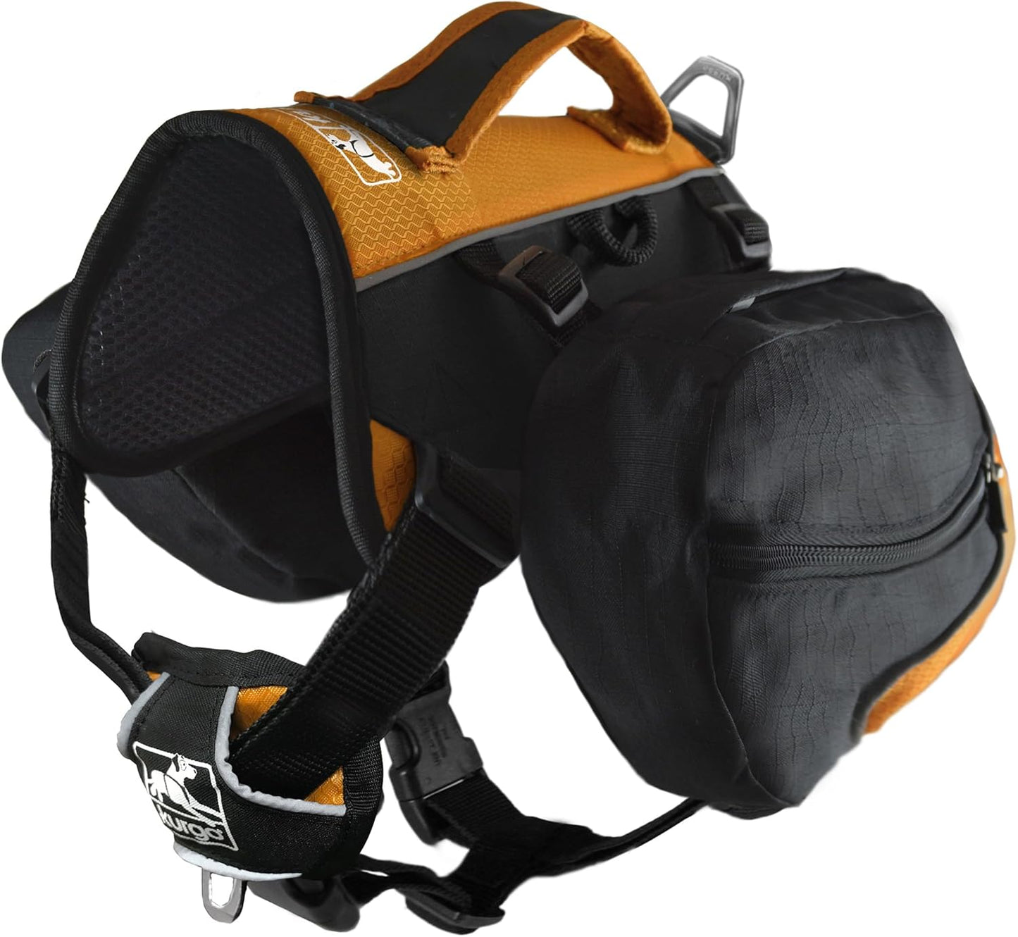 Kurgo Big Baxter Dog Backpack, Dog Saddlebag, Dog Pack, Adjustable Saddlebag for Hiking, Walking, Running, Camping, Black/Orange