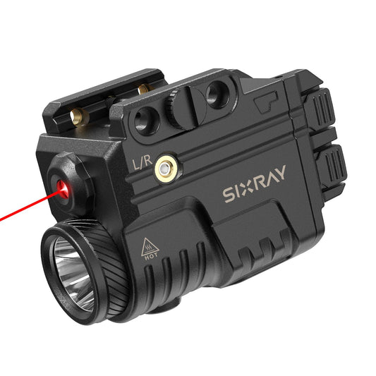SIXRAY Rechargeable Red Laser and Flashlight for Pistol, 600 Lumen Tactical Pistol Light Laser Combo with Red Beam, Strobe, Magnetic Charging, Fit Picatinny