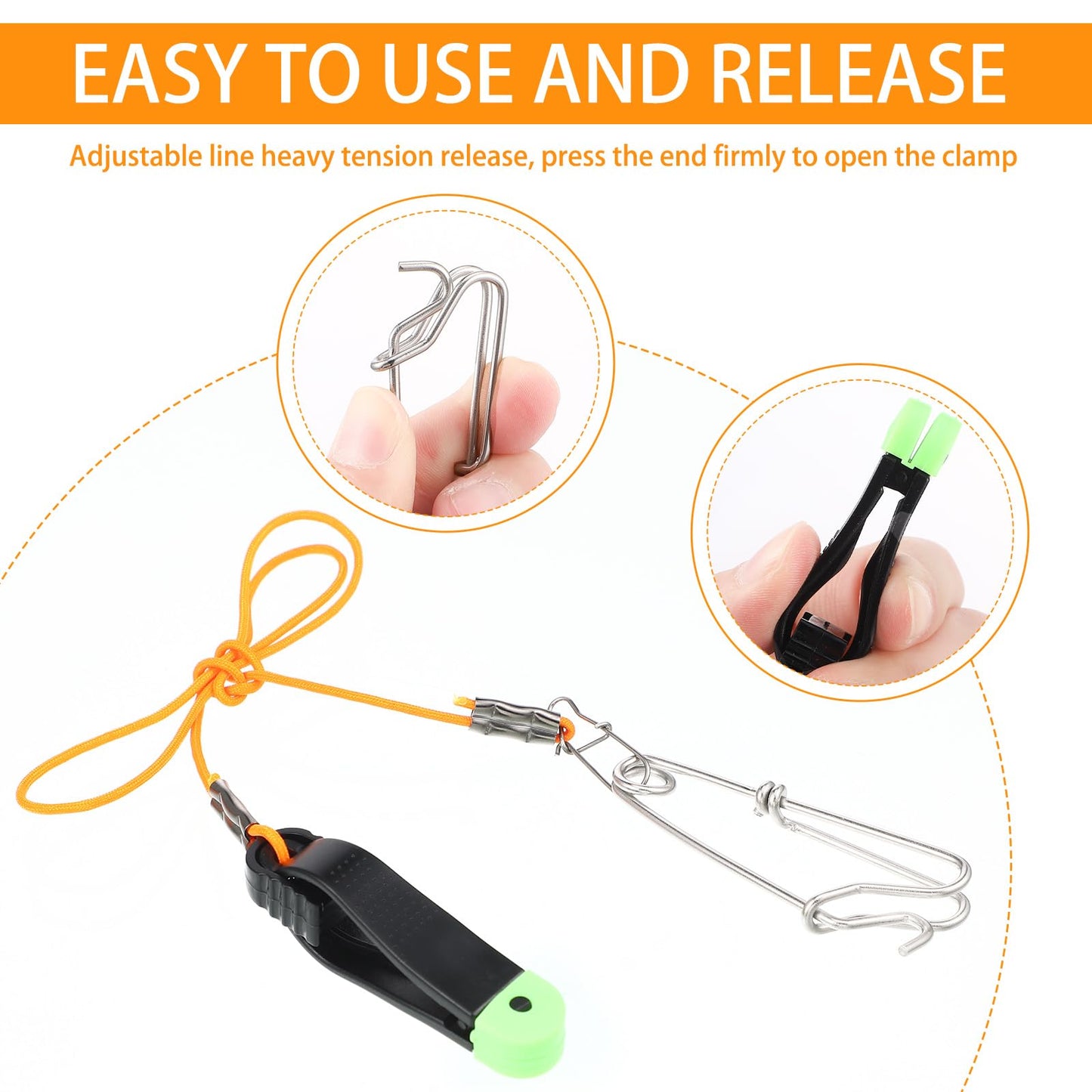 Hollowfly 8 Pcs Fishing Downrigger Release Clips Release Snap Weights Clips with Downrigger Line for Offshore Fishing Planer Board Weight Kite Trolling(Orange,17 Inch,A)