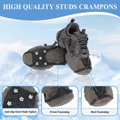 Ice Cleats for Shoes and Boots, Ice Snow Gripper Shoe/Boot Traction Cleats with 8 Stainless Steel Spikes, Winter Outdoor Anti-Slip Crampons for Walking, Climbing and Hiking(L)