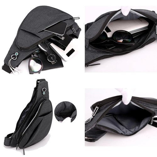 Vensivy Lightweight Anti-Theft Men's Crossbody Chest Bag Multifunctional Outdoor Travel Shoulder Backpack Waterproof (Black, Right)