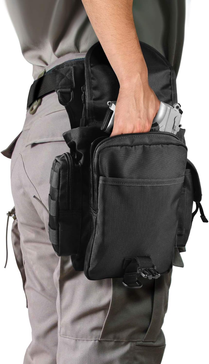 Tactical Drop Leg Bag with Pistol Holster - Leg Panel Thigh Leg Waist Bag Fanny Pack Multipurpose Carry Concealed Gun Ammo Pouch for Handgun Shooting Range Sport