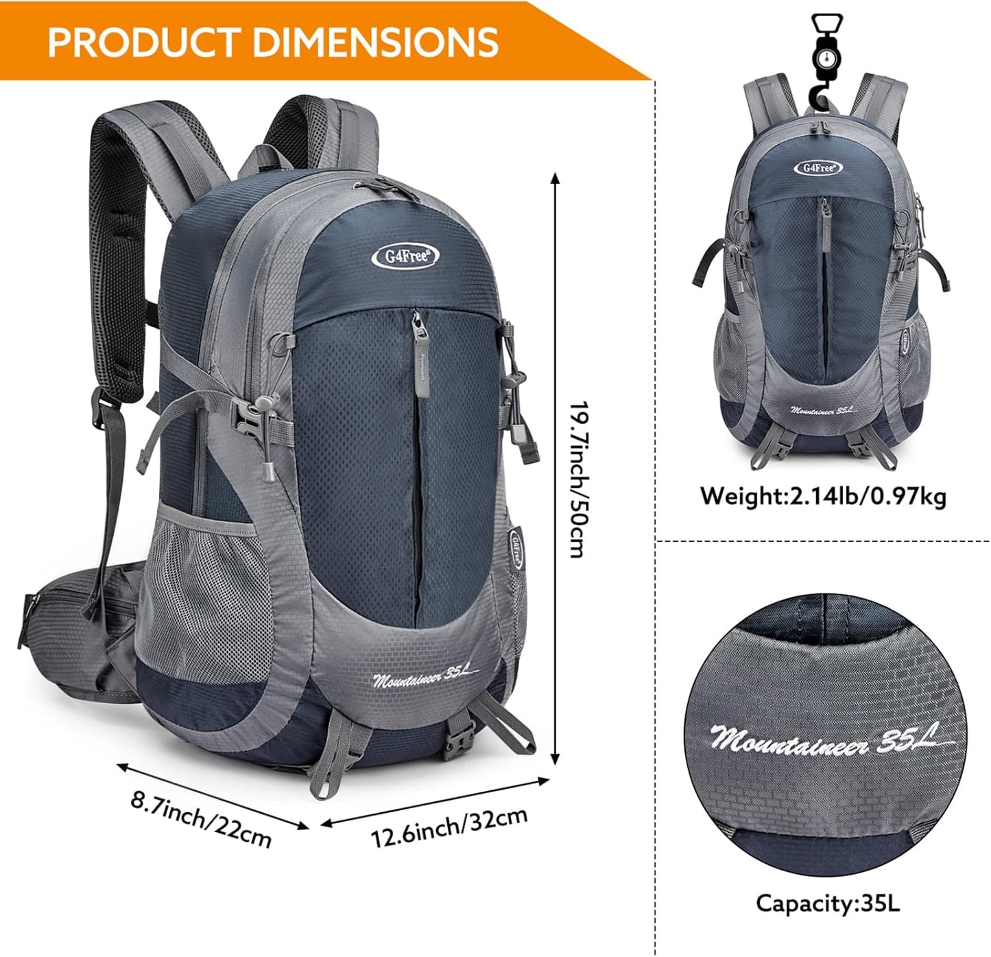 G4Free 35L Hiking Backpack Water Resistant Outdoor Sports Travel Daypack Lightweight with Rain Cover for Women Men (Peacock Green)