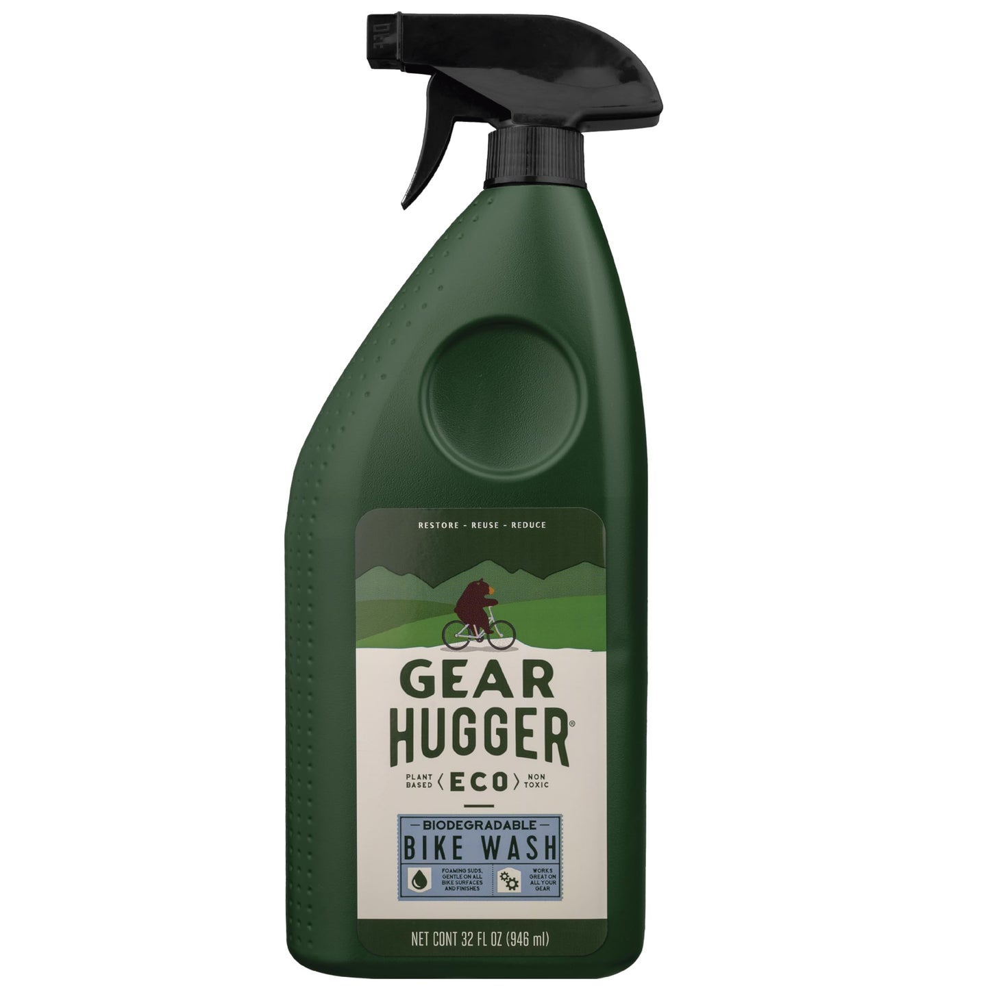 Gear Hugger Bike Wash Spray (32 oz, Pack of 1) – Eco-Friendly Cleaner Spray, Wash Soap with Natural Saponins & Eucalyptus – Safe for All Bikes, Anti Corrosion Spray