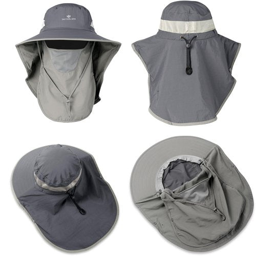 TACTICAL BIRD Fishing Hat, Sun Cap for Men Women, UPF 50+ UV Sun Protection Wide Brim Hat with Face Cover & Neck Flap, XL hat Khaki