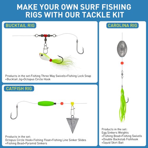THKFISH Surf Fishing Tackle Kit, Saltwater Gear Set Saltwater Fishing Lures Fishing Bait Rigs Crankbait Spoon Bucktail Jigs Pyramid Sinkers Fishing Hooks Swivels,Perfect Fisherman's Gift
