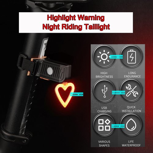 YUERWOVER Rechargeable Bike Tail Light LED Bicycle Rear Light Cycling Night Essential Bright Seat Back Safety Lamp Bone Shape 5 Modes Warning Waterproof Flash MTB Light for Men Women Kids(Bone)