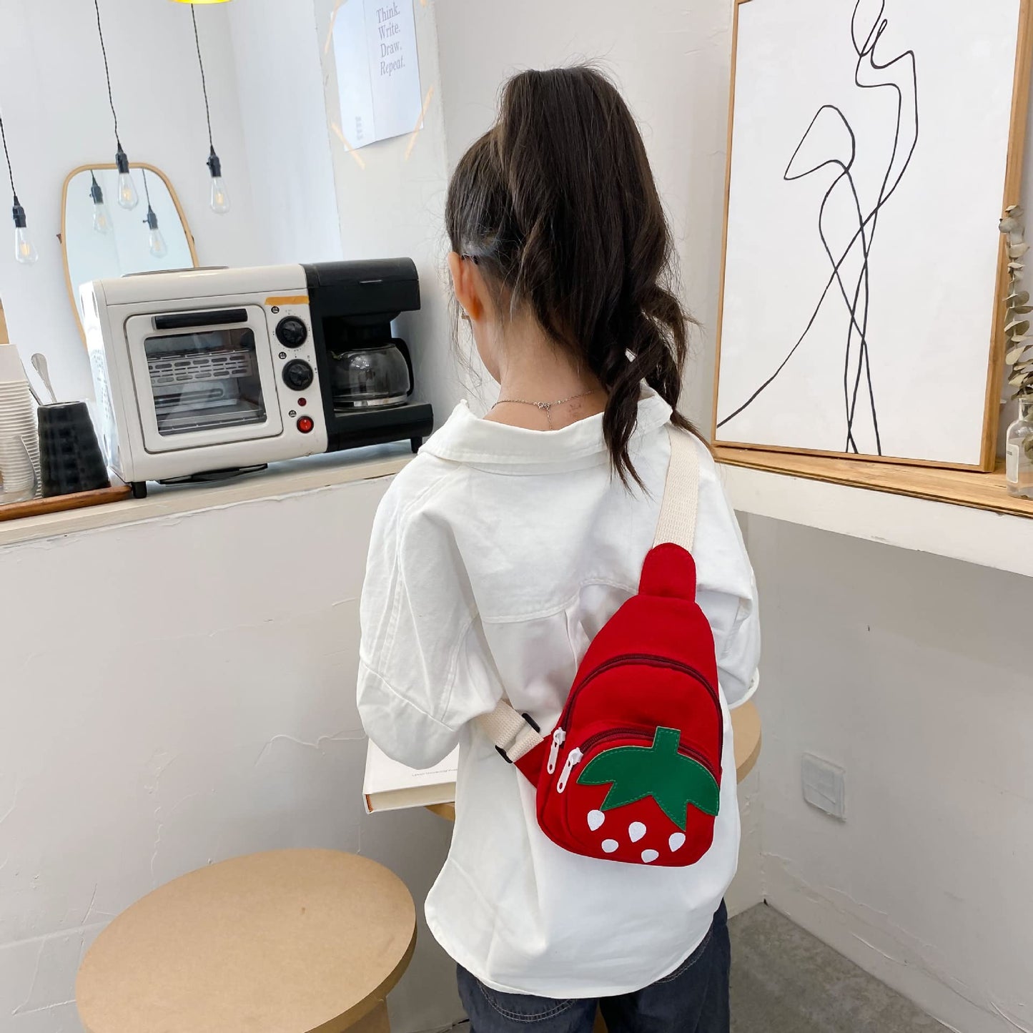 Hiflyer Small Sling Backpack, Rabbit Strawberry Design, Mini Backpack for Girls, Adjustable Shoulder Strap, Zipper Closure, 8x5x2 Inches, 0.2 liters