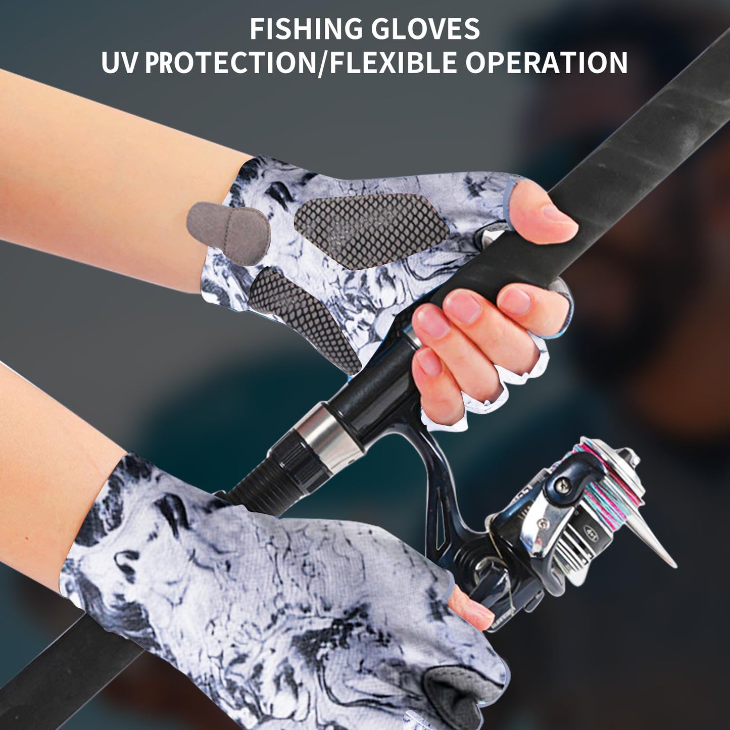 ievei Sun Gloves UPF 50+ Fishing Gloves, Fingerless Sun Protection UV Protection Fishing Gloves Men/Women for Kayaking, Hiking, Paddling, Driving (Grey, Large)