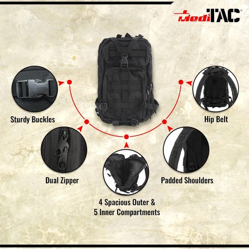 MediTac Tactical Assault Pack - First Aid Rucksack - 18" Military MOLLE Backpack
