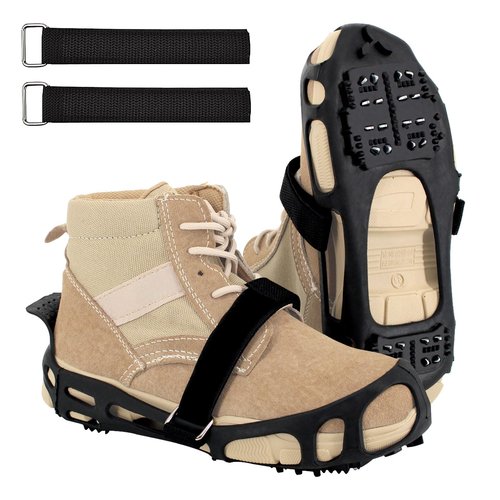 MOVOYEE Ice Cleats for Shoes and Boots Women Men Kids, Crampons for Hiking Boots Climbing Fishing Running, Rubber Stainless Steel Traction Non Slip Gripper Spikes for Shoes On Ice Snow Winter Walking