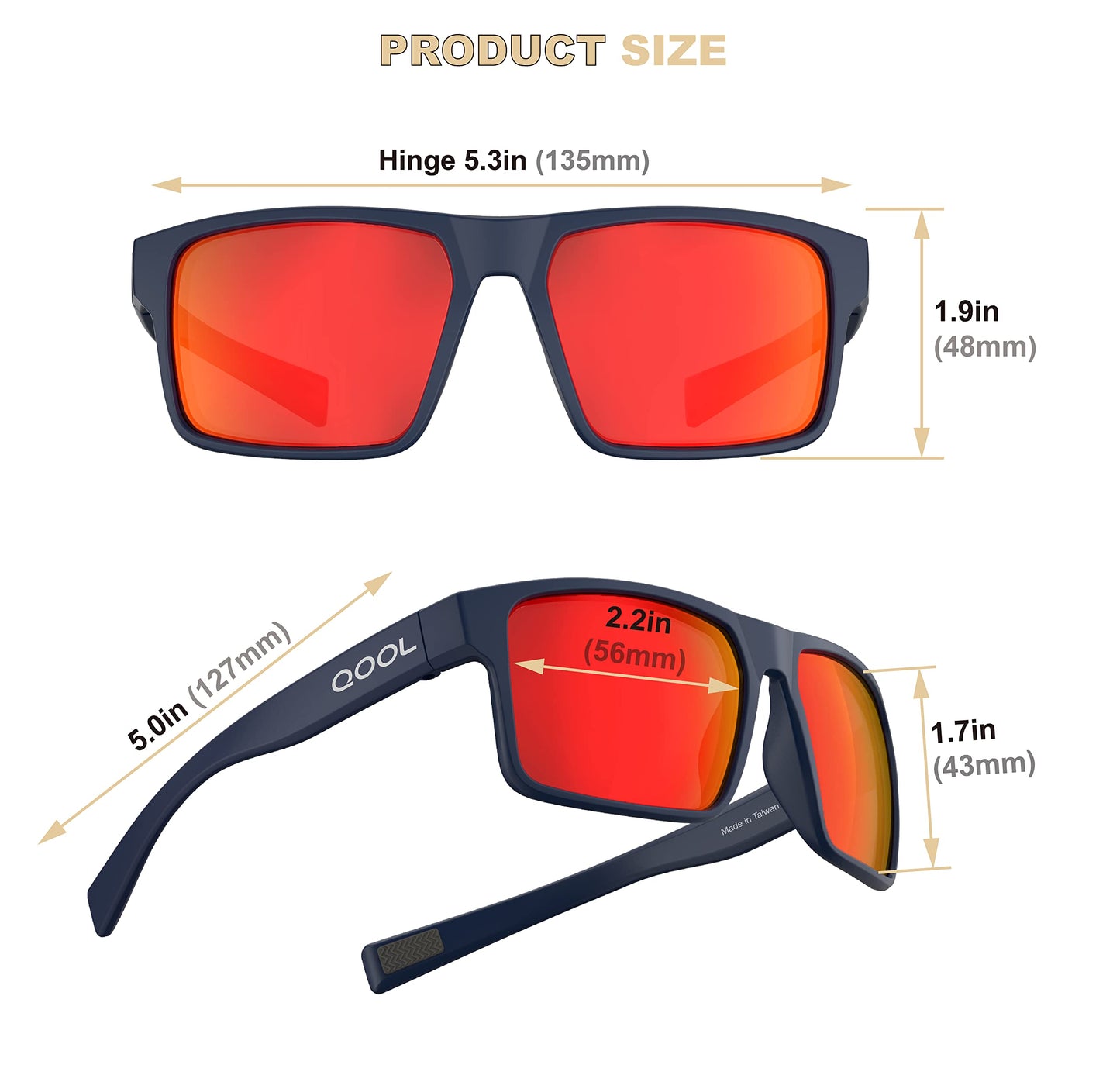 QOOL TIMES Living out your F1A Square Polarized Red Sunglasses Men Women Fishing Running Driving