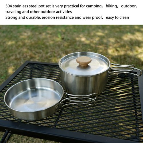 Syrisora Pot and Pan Set Cooking Pot Set 304 Stainless Steel Portable Camping Cookware Mess Kit with Storage Bag for Hiking Backpacking