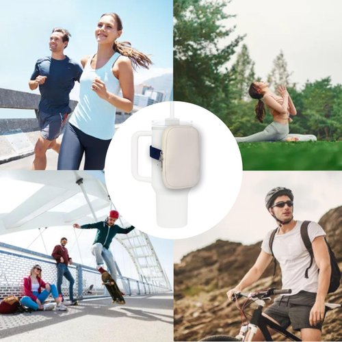 Stanley Water Bottle Pouch Compatible With Quencher Adventure Cup 30oz/40oz - Cream White Tumbler Bag With Strap for Phone, Cash, Card, Keys - Gym Water Cup Accessories
