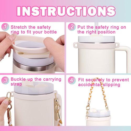 HEYSKAY Water Bottle Handle with Braided Strap for Stanley 12-40OZ Tumbler Water Bottle Strap for Carrying Owala Flask 24-40oz Stanley Cup Accessories with 2PCS Silicone Straw Covers