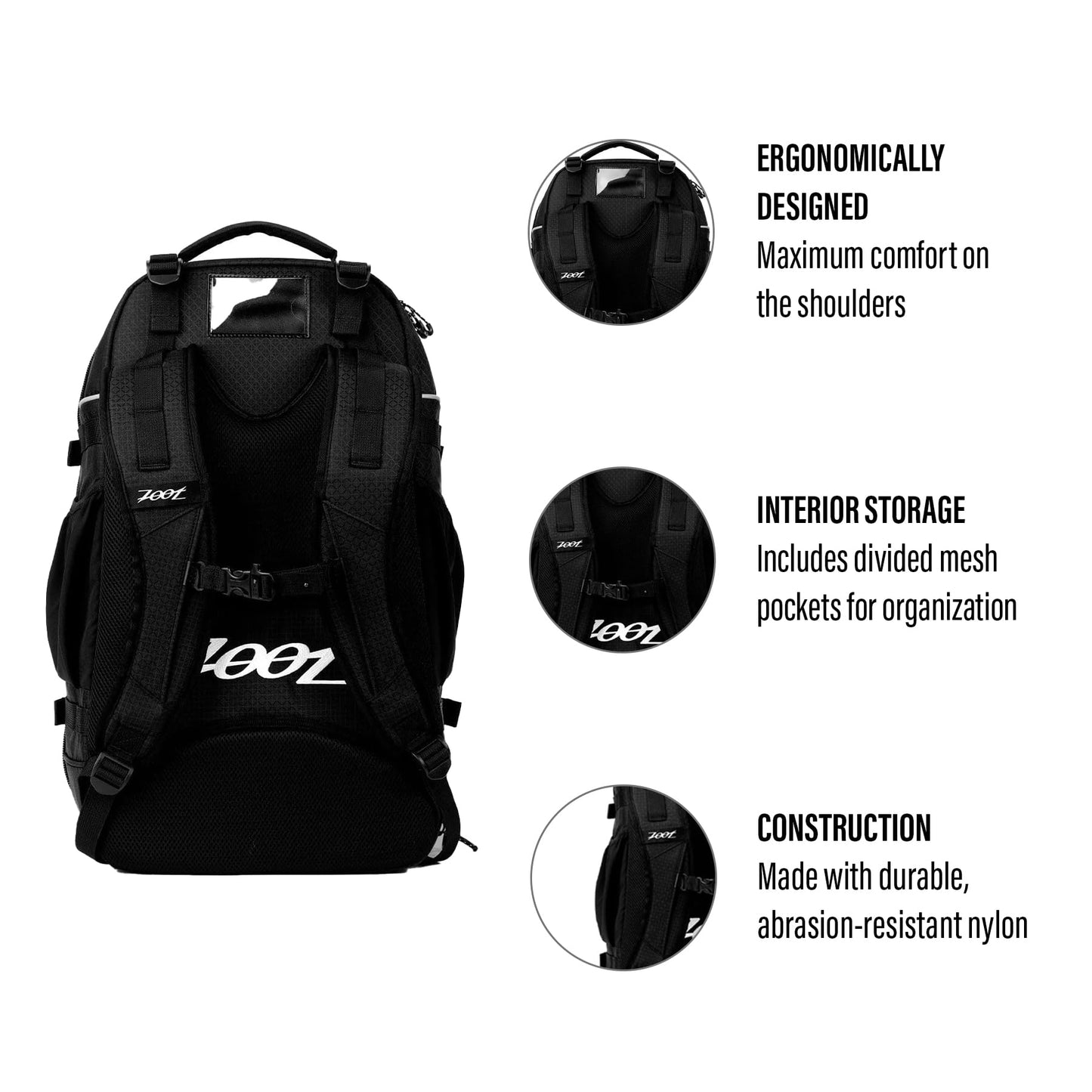 Zoot Ultra Tri Bag, Triathlon Transition Backpack with Wet Storage for Men & Women Athletes, Race Day, Travel & Train, Black