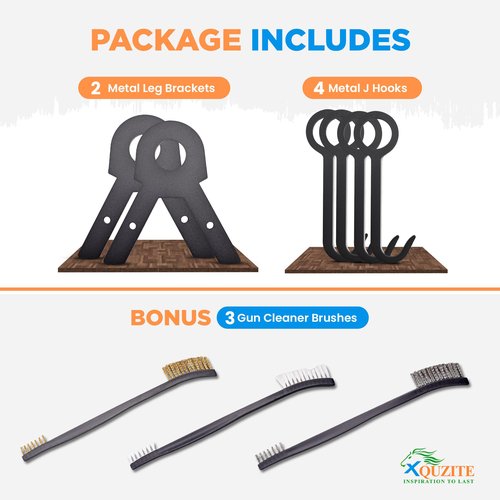XQUZITE Black Target Stand Kit - 2 Metal Leg Brackets and 4 Metal J Hooks - Complete with Gun Cleaning Brush Set
