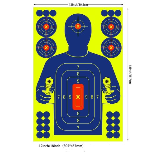 Ultimate Pistol Target - 12x18 Inches Pack of 25 | Indoor/Outdoor | Self-Adhesive Firearms & Calibers Targets for Shooting Range