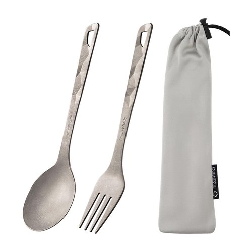 Thous Winds Titanium Cutlery Set, Ultralight and Durable Fork and Spoon, Reusable Flatware for Outdoor Camping Backpacking Hiking Picnic Travel, with Storage Bag