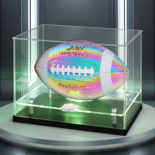 Football Display Case with LED Light-Clear Full Size Football Case Display,UV Protected Memorabilia Holder, for Football Fans & Collectors, Sports Collectibles