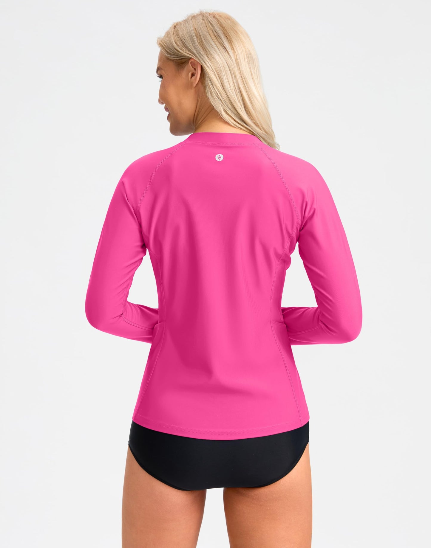 SANTINY Women's Rash Guard UPF50+ SPF UV Protection Long Sleeve Swimsuit Top with Pockets Zip Front Swim Shirts Woman (Rose_L)