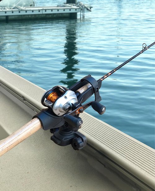 Brocraft Baitcaster/Spinning Rod Holder with 90 Degree Gunnel Track Mount/ Versatrack Boat Rod Holder/ Lund Sport Track Rod Holder / Ranger Track Rod Holder, Normal, Black